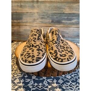 Leopard Print Slip On Canvas Sneakers Women's Size 10 Tan Black Cheetah Print